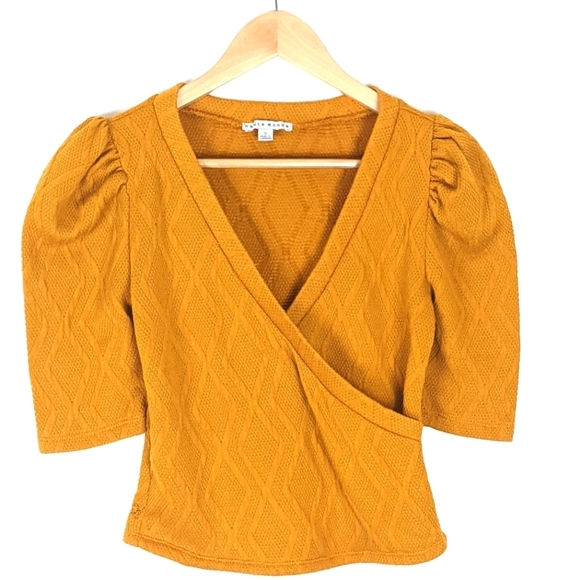 Haute Monde Tops - Haute Monde Women's Surplice Faux Wrap Knit Top S Gold